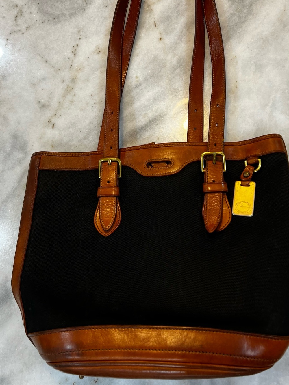 Dooney & Bourke Large Black Canvas Tote with Brown Leather Trim
